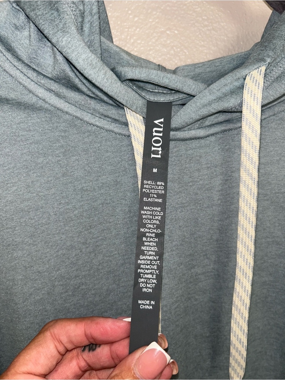 Vuori Heathered Light Blue Pullover Hoodie with White Drawstrings - Picture 3 of 3